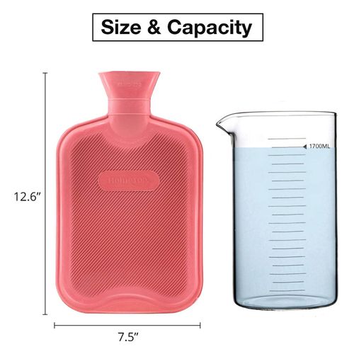 HomeTop Premium Classic Rubber Hot or Cold Water Bottle with Cute Stuffed Animal Cover (2 Liter, Red)