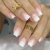 24 Pcs French False Nails - White Press on Nails - Full Cover False Nails Square Stick on Nails - French Short Square Acrylic False Nails with Glue for Women and Girls Nail Art