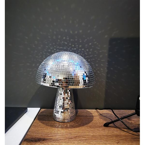 Mushroom Disco Ball for Party, Disco Mirror Reflective Ball, Mirror Disco Ball Mushroom Shape Home Art Decorations, Creative Resin Handicraft Ornaments, Silver (9IN)