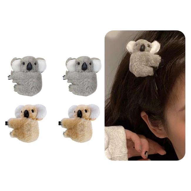 4PCS Koala Hair Barrettes Plush Koala Hair Clips Animal Hairpins Cute Hair Accessories for Women Girls Kids Child