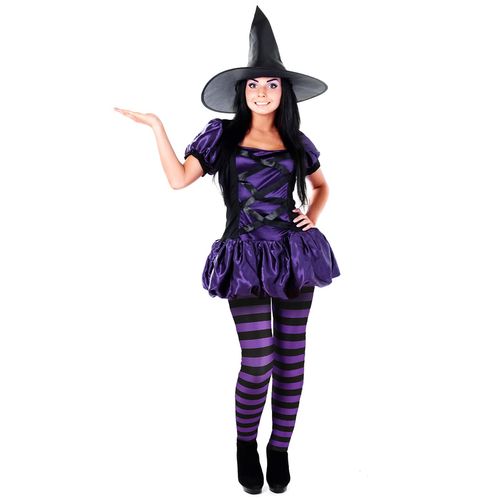 HDE Funny Printed Leggings Digital Print Black Purple Witch Tights - L