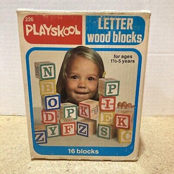 Vintage Playskool Wooden Alphabet Blocks 1978 with Original Box