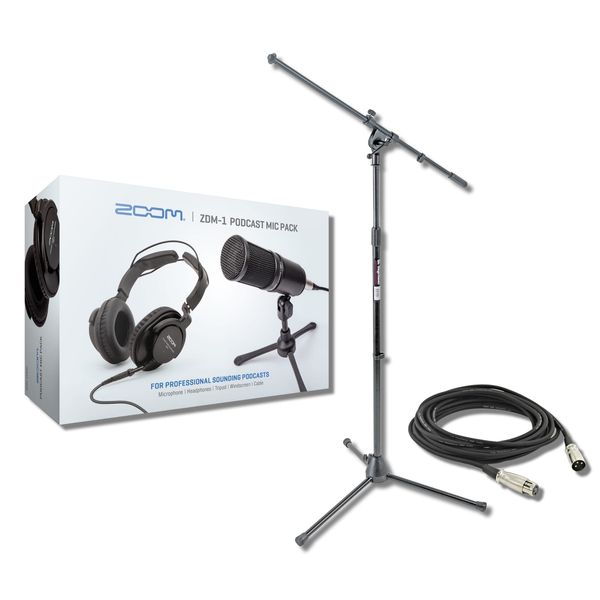 Zoom ZDM-1 Podcast Mic Pack + MS7701B Tripod Stand & XLR Cable