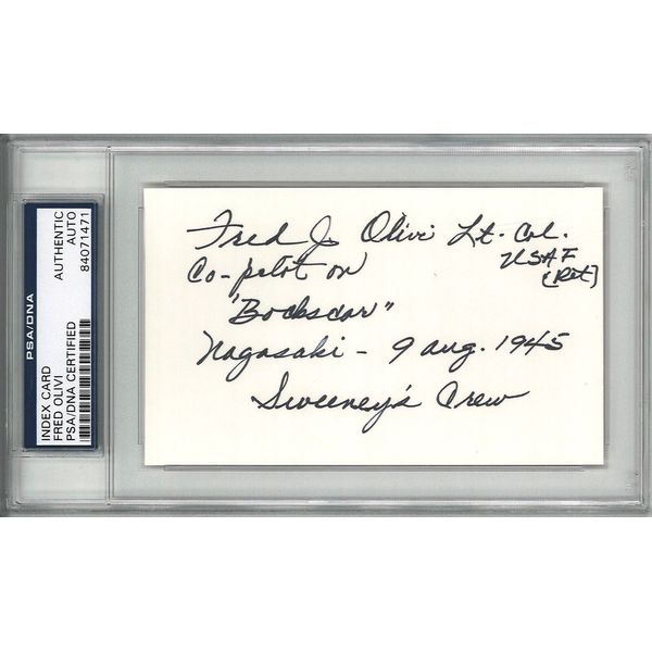 FRED OLIVI SIGNED INDEX CARD PSA DNA 84071471 (D) WWII BOCKSCAR GREAT ARTISTE