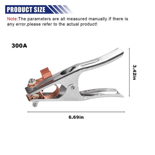 2PCS 300A Welding Ground Clamp, Manual Welder Electrode Clamp, Welder Ground Cable Grip, Copper Plated Jaw Welding Earth Clip for Welders and Cutter Machines (300A)