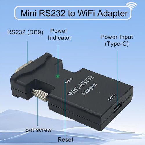 Lcantve Mini RS232 to Ethernet WiFi Adapter, RS232 Wireless Extender with Type-C Power Port, No Drive Telnet Protocol RS232 to WiFi Converter for Remote Config/Testing