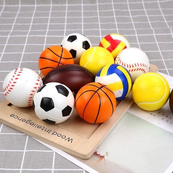 DERAYEE Packung mit 12 Mini Sport Trainings bällen,Weiche Schaumstoff-Sportbälle Umfassen Basketball,Fußball,Fußball,Tennisball,Rugby und Volleyball