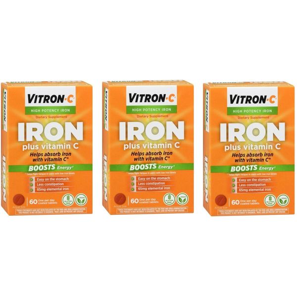 Vitron-C High Potency Iron Supplement with Vitamin C 60ct(3 Pack)