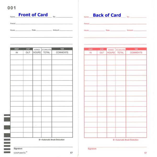 100 Time Cards for Lathem 7000E and 7500E Time Clocks, E7 7.3125 Inches Long