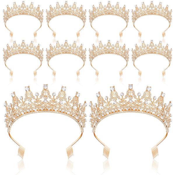 Wavyknot 10 Pieces Crown Headband Crystal Tiara Crowns for Women Princess Queen Crown with Comb Rhinestone Hair Accessories Jewelry for Women Girls Bridal Prom Birthday Party Wedding Gifts (Gold)