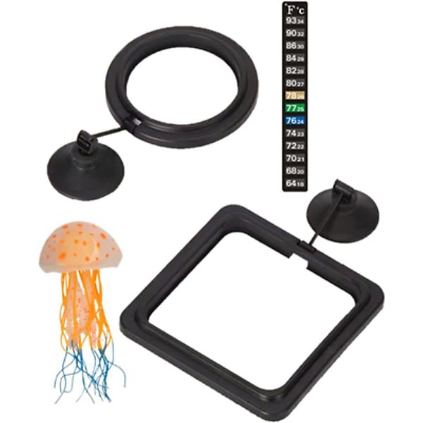 Feeding Fish Ring Set, 4Pcs Fish Food Feeder +Jellyfish Decorations+Thermometer