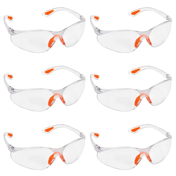 Kurtzy 6 Pack of Wrap Around Safety Glasses with Clear Lenses and Rubber Nose and Ear Grips for a Safe Fit - Personal Protective Equipment with Scratch Resistant Eyewear Lenses - PPE Safety Goggles