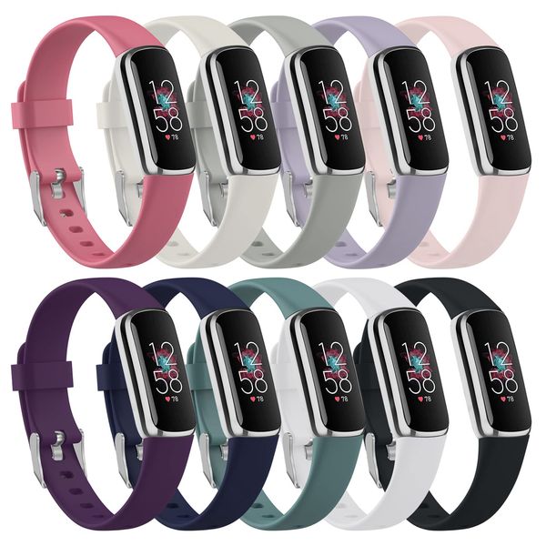 Wizvv 10 Farben Armband kompatibel mit Fitbit Luxe Tracker, verstellbare Silikon-Sport-Ersatzarmbänder, für Luxe Smart Watch für Mädchen, Frauen, kleines Handgelenk