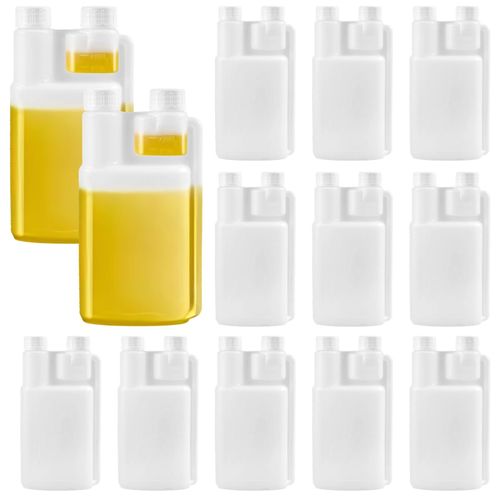 12 Pcs Dual Neck Flasks, Plastic Measuring Bottles, 17 oz+1 oz Capacity, Ideal for Camping and Outdoor Activities, Plastic Flasks for Liquor, Portable and Strong, Convenient Design