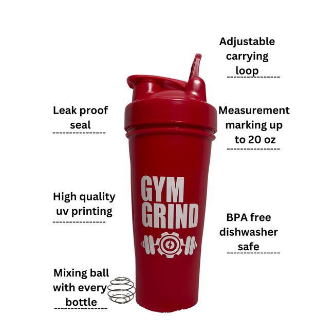 Shaker Bottles For Blending Protein Mix Pack BPA Free Dishwasher Safe 24 OZ  (5 Pack W/Red)