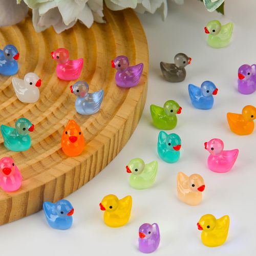 TOUCH TOP 260 Mini Resin Ducks Glow in The Dark, Tiny Luminous Animals Figures to Hide Miniature Plastic Little Duck for Fish Tank Aquarium Fairy Garden Dollhouse Micro Landscape Decorations