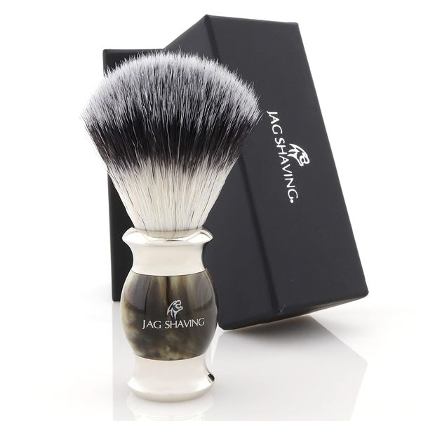 Jag Shaving Shaving Brush - Synthetic Silvertip Shaving Brush - Jag's Lee Range - Elegant Design - Perfect Shaving Brush - for Your Shaving Razor - Green Horn Imitation