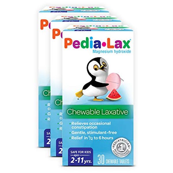 Pedia-Lax Laxative Chewable Tablets for Kids, Ages 2-11, Watermelon Flavor, 30 Count (Pack of 3), (AXFL655-189019(13.74))