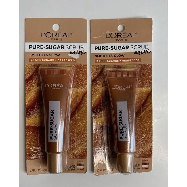 Lot of 2 L’Oréal Pure Sugar Facial Scrub Mini Smooth & Glow Face & Lips.,67 Oz