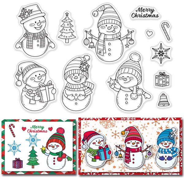 CRASPIRE Christmas Clear Stamp Snowman Snowflake Silicone Stamp Seal Transparent Rubber Stamps for Christmas Card Making Decoration DIY Scrapbooking Embossing Album Decor Craft