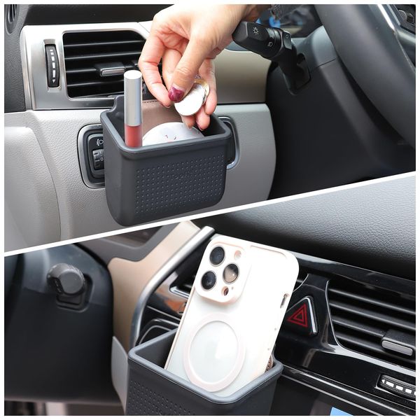 Car Air Vent Storage Bag Organizer Pocket Sunglass Holder Car Mount Phone Holder Coin Key Card Case Organizer with Hook- Black