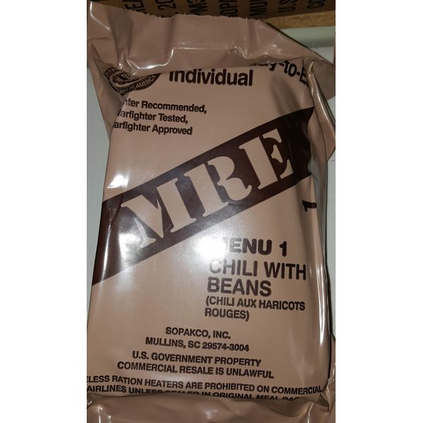 2021 Genuine Military MRE Meals Ready to Eat with Inspection Date 2021 or Newer (Chili with Beans)