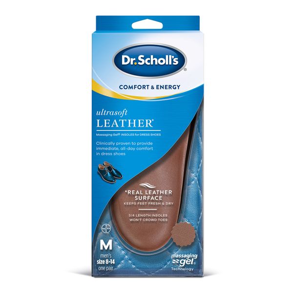 Dr. Scholl's Ultrasoft Leather Insoles for Dress Shoes (Men's 8-14) // All-Day Comfort with Massaging Gel plus a Real Leather Surface