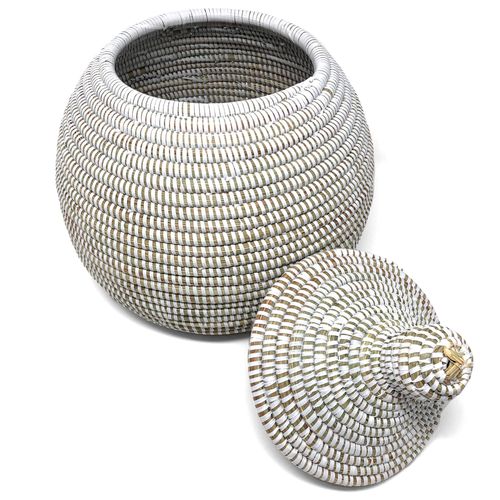 The Barrington Garage African Fair Trade Handwoven Gourd Basket, White