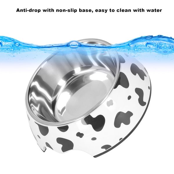 Stainless Steel Pet Bowl Non-Slip Base Cute Cow Design for Dog Food Water