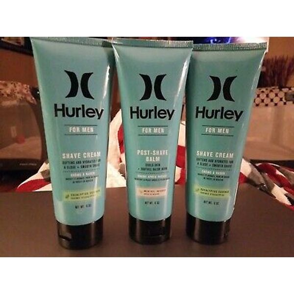 Lot of 3 Hurley Men's Shaving Cream 6 Oz Each! 2 Eucalyptus & 1 Menthol ! NEW!