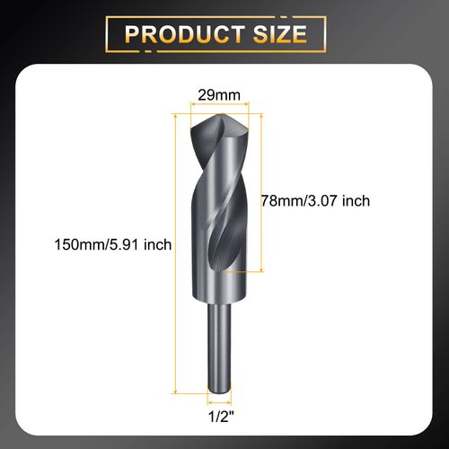 HARFINGTON 29mm Drill Bit 1/2" Reduced Shank Round 4241 High Speed Steel Nitriding Black 118° Standard Point for Plastic Wood Copper Aluminum Iron Medium Soft Metal