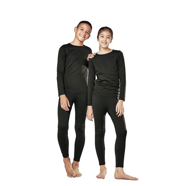 DEVOPS Boys and Girls Thermal Underwear Long Johns Set with Fleece Lined (Medium, Black)