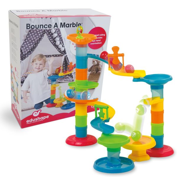 Edushape Bounce-a-Marble Marble Run STEM Baby Toy - Stacking Tower with Rolling Marbles for Child Development, Cognitive Development, Fine Motor Skills, Tactile Senses for Kids Aged 12 Months and Up