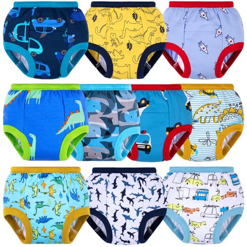 BIG ELEPHANT 10 Packs Baby Girls' and Boys' Potty Training Pants, 100% Cotton Absorbent Training Underwear for Toddler, 2T