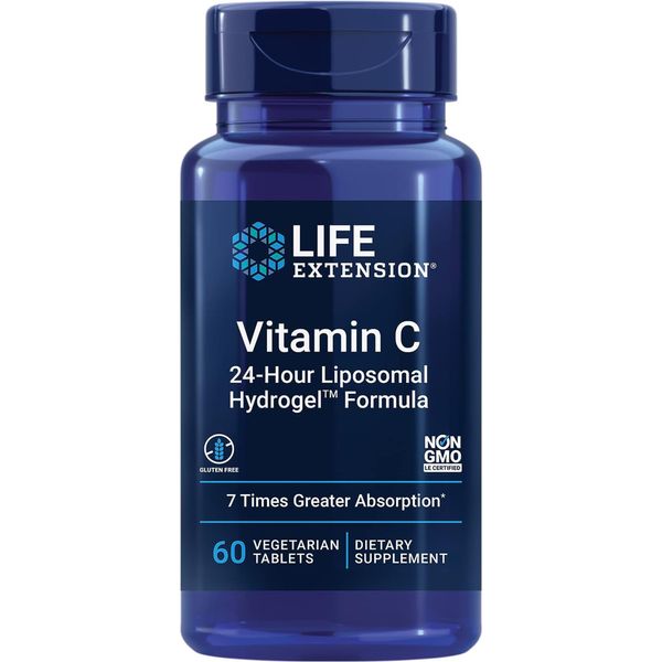 Life Extension, Vitamin C 24-Hour Liposomal Hydrogel Formula, High-Dose, 60 vegan Tablets, Lab-Tested, Vegetarian, Gluten-free, Soy-free, GMO-free