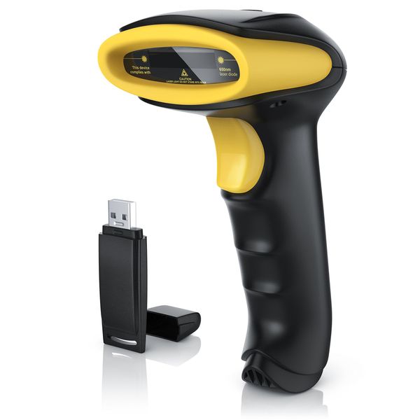 CSL - 2.4GHz Laser Barcode Scanner Wireless - kabelloser Laser Handscanner Handheld Lesegerät USB - 6 Scan-Modi - präzises und schnelles Lesen - kabellos oder kabelgebunden