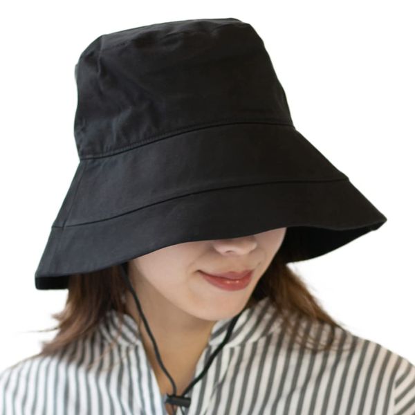 14+ ICHIYON PLUS ihat0501 Women's UV Protection, Safari Hat, Large, Wide Brim, Sun Hat, Sun Protection, Spring, Summer, Straw Hat, With Drawstring, Removable Cord, Hand Wash, Won't Fly On A Bicycle, Safe In Strong Winds, Black