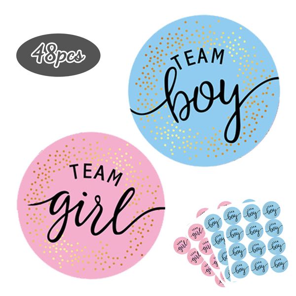 48Pcs Gender Reveal Stickers BOZILY Team Boy or Girl Stickers for Party Invitations and Voting Games Gender Reveal Games Labels for Baby Shower Decoration Supplies and Baby Showers