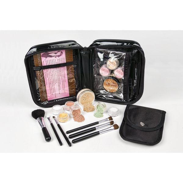 15 pc STARTER KIT w/BRUSHES & CASE (WARM Neutral Shade-Most Popular) Mineral Makeup Foundation Blush Bronzer Illuminating Veil Set Bare Skin Matte Powder