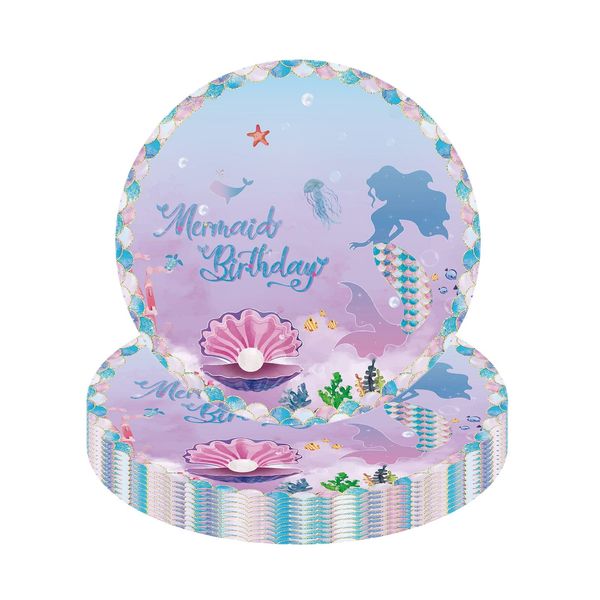 16Pcs Birthday Mermaid Party Paper Plates for Girl,9" Mermaid Party Tableware Little Mermaid Plates,Mermaid Themed Decorations Paper Plate for Girls Kids Birthday Party,Mermaid Party Table Decoration