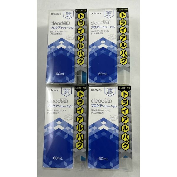 x 4-pack set, shipping included, Oftex Clear Dew Pro Care Solution 60ml trial pack, a disinfectant for soft contact lenses that can be disinfected, cleaned, rinsed, and stored in one bottle (4950055604196)