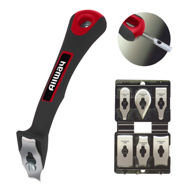 ALLWAY Soft Grip Contour Scraper Kit with Blade File (Includes 6 Stainless Steel Blades)