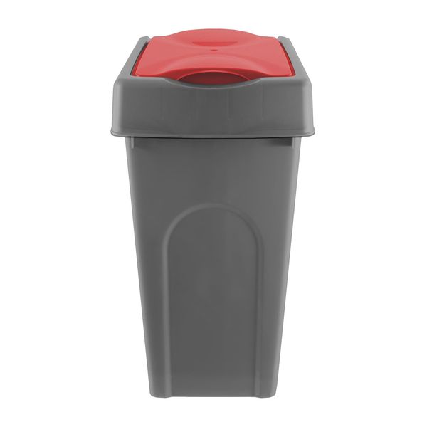 simpa 50L Grey Square Slanted Rubbish Recycling Bin with Red Lift Top Cowl Lid