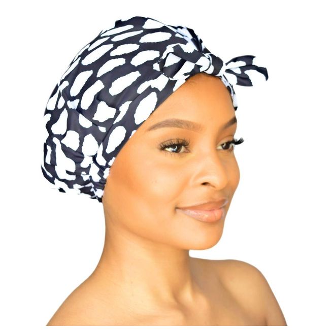 GRACE & COMPANY Luxury Shower Cap For Women - 100% Waterproof, Reusable, Washable & Breathable Shower Caps-Casablanca