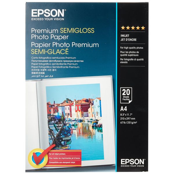 Epson A4 Semi-Gloss Photo Paper (Pack of 20) - white