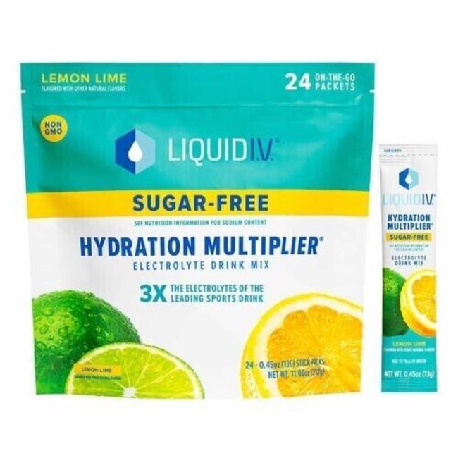 Liquid I.V. Hydration Multiplier, 24 Individual Serving Stick Packs Lemon Lime