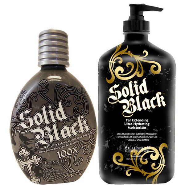 Millennium Tanning SOLID BLACK Tan Bed Bronzer & SOLID BLACK TAN EXTEND Lotion