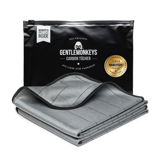 GENTLEMONKEYS Carbontücher (2er Set) • Carbon Mikrofasertücher für streifenfreie Autoscheiben • Auto Fensterputztücher Set • Mikrofasertücher Auto Glastuch • 350 GSM (50x40cm)