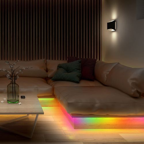 Monster 6.5ft LED Flow Multicolor Multi-Zone Light Strip, Great For Backlighting TV Monitors/Computer Desktops, Dynamic Flow Effects, Works With Google Assistant/Alexa/Siri, Mounting Clips Included