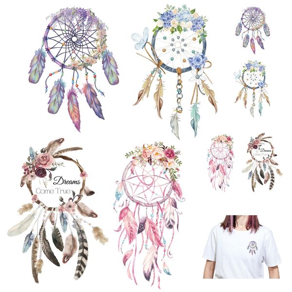 URROMA Dream Catcher Pattern Iron On Decals for Clothing, 8Pcs Transfer Patches Colorful Stickers Washable DIY for T-Shirt Jeans Backpacks Families Clothing Hat DIY Applique